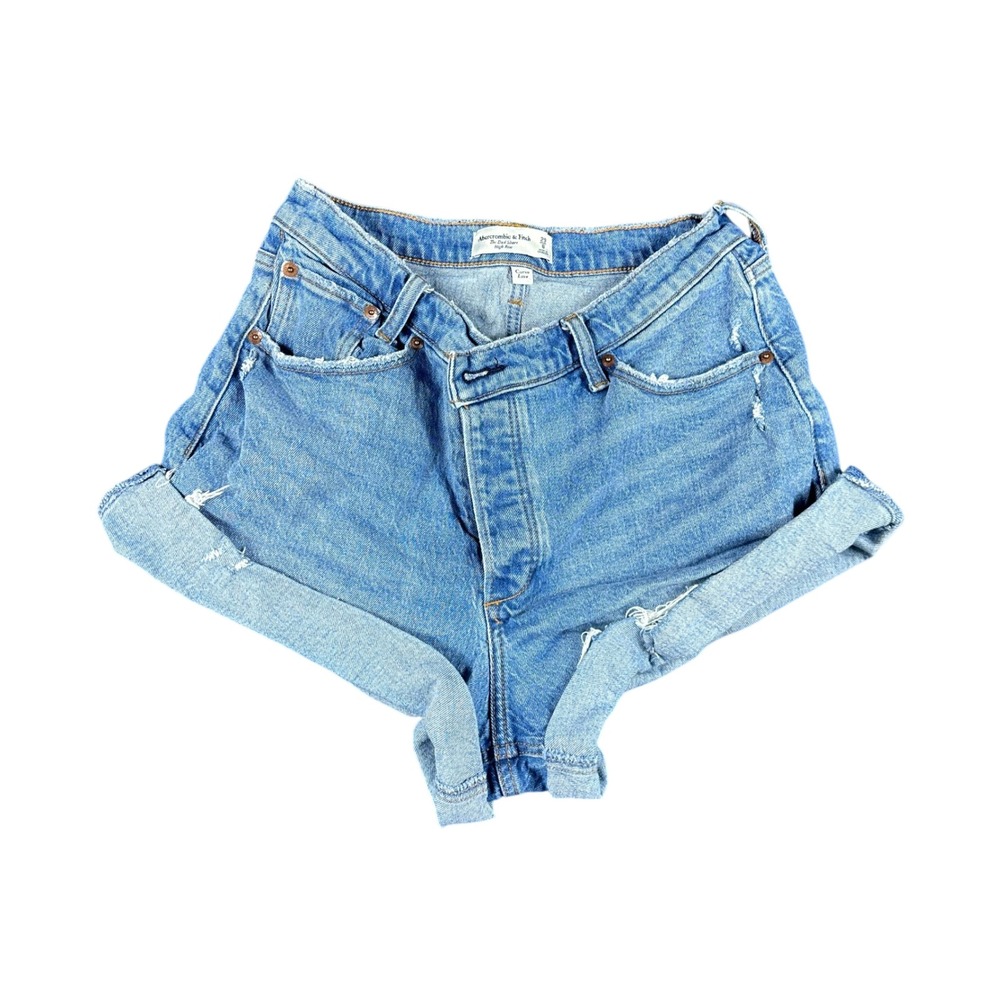 Abercrombie & Fitch Dad Shorts Curve Love High Rise Blue Denim 29 8 Distressed